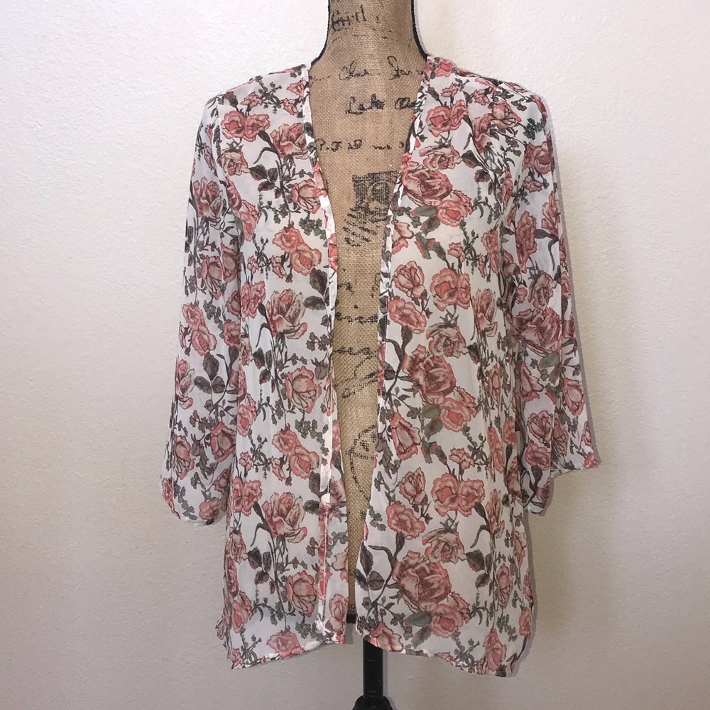 Floral Kimono Cardigan, Floral Open Front Cardigan